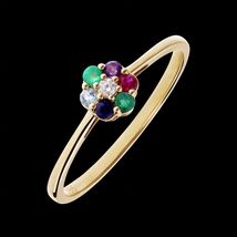 14k solid gold ring with multi gemstones size 8 stone queen - $289.00
