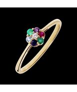 14k solid gold ring with multi gemstones size 8 stone queen - $289.00