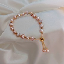 Elegant Baroque Natural Pearl String Bracelet For Woman Luxury Zircon Bee Pendan - £14.22 GBP