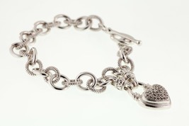 Sterling Silber Diamant Herz Anhänger Knebel Armband 17.1cm - $311.25