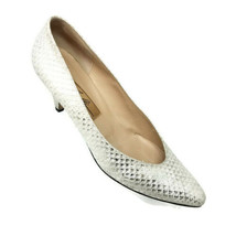 Amalfi Italian Leather Snakeskin Print White/Shiny Gold Pumps Womens 8 AAA - £31.53 GBP