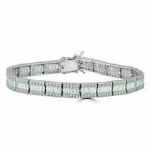 Mens Cubic Zirconia Baguette Tennis Bracelet 14K White Gold Silver 8mm - $246.43