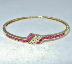 8CT Round Cut Pink Ruby 14K Yellow Gold Over Women&#39;s Wedding Bangle Bracelet - £136.03 GBP