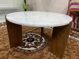 24&quot;x24&quot; White Quartz Stone Coffee Table Top Crystal Handcrafted Dine Tab... - $801.90