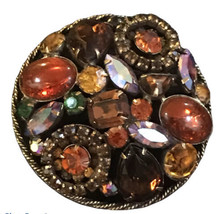 Weiss Multi Colored Rhinestone Circle Cluster Brooch Pin 2”x2” - £118.87 GBP