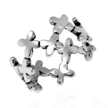 Lucky Link of Clover Kisses .925 Sterling Silver Ring-10 - £15.65 GBP
