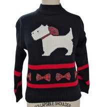 Vtg 80s Cristina 3D White Scotty Dog Intarsia 100% Acrylic Black Sweater... - $67.32