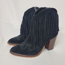 Sam Edelman Benjie Black Suede Western Fringe Heeled Ankle Boots Booties... - £27.68 GBP