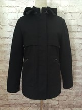 Fabletics Black Pella Faux Leather Trim Hooded Fleece Coat Jacket Size: ... - £46.58 GBP