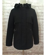 Fabletics Black Pella Faux Leather Trim Hooded Fleece Coat Jacket Size: ... - £46.35 GBP