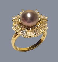 5A Luster 10-10.5mm Edison Natural Purple Brown Round Pearl Cocktail Ring Size 8 - £89.27 GBP