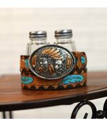 Ebros Western Turquoise Sun &amp;amp; Floral Lace On Belt Buckle Salt Pepper Sha... - €27,49 EUR