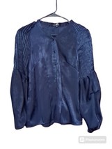 Alpha &amp; Omega  Women&#39;s Pleated Long Sleeve Blue Satin Top Size Small - $9.89