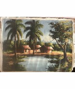 Vintage African Village Original Oil Painting On Canvas By Mpasi - 32.5”... - $83.24 CAD