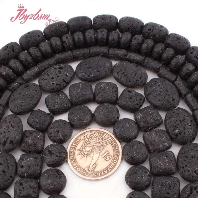 4.6.8.10.12.10x14mm Natural Black Lava Rock Round Oval Stone Beads for Jewelry - £10.00 GBP+