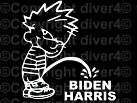 Calvin Peeing on Biden Harris Car Window Bumper Sticker Decal US Seller - £5.28 GBP+