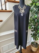 Alfani Women&#39;s Solid Black Polyester V-Neck Sleeveless Knee Length Dress Size 16 - £23.60 GBP