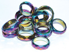 (set Of 50) Rainbow Magnetic Hematite Faceted Rings - £156.57 GBP