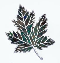 Vintage Mexican Sterling Silver Leaf Brooch with Turquoise Inlay - $86.24