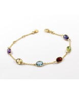 925 Sterling Silver Blue Topaz Garnet Gemstone Yellow Gold Women Bracelet - $26.67