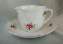 CROWN STAFFORDSHIRE (England) Sweetheart Rose Scalloped Tea Cup &amp; Saucer... - $19.50