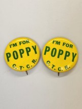 VINTAGE Yellow / Green I&#39;m For Poppy Ctcr Button Pin Badge Pinback - £3.83 GBP