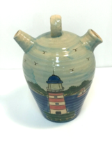 WCL LIGHTHOUSE POTTERY PITCHER HAND PAINTED NAUTICAL JUG ART POTTERY - $14.84