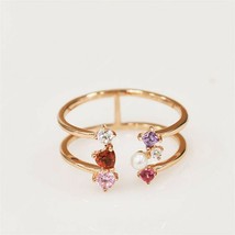 Natural Garnet Double Layer Stacking Open Engagement Ring 14K Yellow Gold Finish - £75.22 GBP
