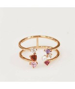 Natural Garnet Double Layer Stacking Open Engagement Ring 14K Yellow Gol... - £74.86 GBP