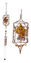 Celestial Sun Moon Christian Cross Art Glass Metal Candle Holder Wind Chime - $495.10 MXN