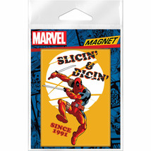 Marvel Comics Deadpool Slicin&#39; &amp; Dicin&#39; Since 1991 Magnet Yellow - £10.40 GBP