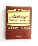 Anthony&#39;s Fine Restaurant Vintage Matchbook Massachusetts Matches Unstru... - €17,16 EUR
