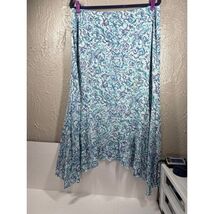 J Jill Floral Skirt Aqua Purple White Ruffle Large Lined Ballet Cottage ... - $25.00
