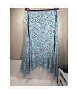 J Jill Floral Skirt Aqua Purple White Ruffle Large Lined Ballet Cottage ... - $35.11 CAD