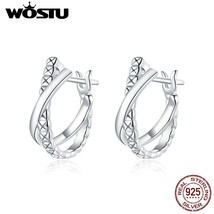 WOSTU Real 925 Silver Geometry Stud Earrings Shining Zircons Earrings For Women  - £17.19 GBP