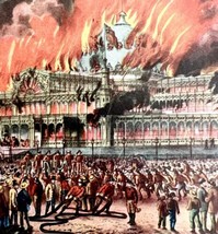 Burning Of New York Palace 1942 Lithograph Art Print 1858 History Fire DWV5A - £27.17 GBP