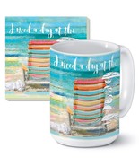 I Need a Day at The Beach Ceramic 11 oz Coffee Mug Stone Coaster Gift Set - $33.94 CAD