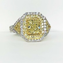 GIA 2.76 Ct Yellow Radiant Diamond Engagement Ring 18k White Gold - £5,697.01 GBP
