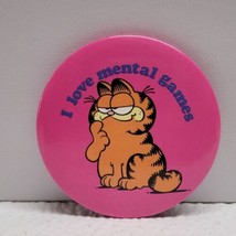 Vintage 1978 Garfield “I Love Mental Games” Kats Meow Pink Pin Button - £10.27 GBP