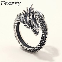 Silver Color Vintage Fashion Gothic Punk Ancient Dragon Men Jewelry Opening Ring - £9.16 GBP