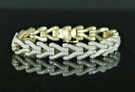 14Ct Round Cut Real Moissanite Link Tennis Bracelet14K Yellow Gold Plated  - £264.37 GBP