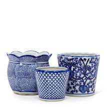 Ornate Taper Planter Indigo Blue Porcelain 7" High Elegant Pot with 6" Opening image 3
