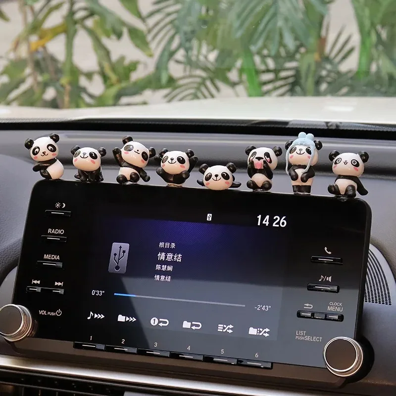 8Pcs/set Cute Panda Car Accessories Interior Funny Toys Car Decoration Dashboard - £11.95 GBP