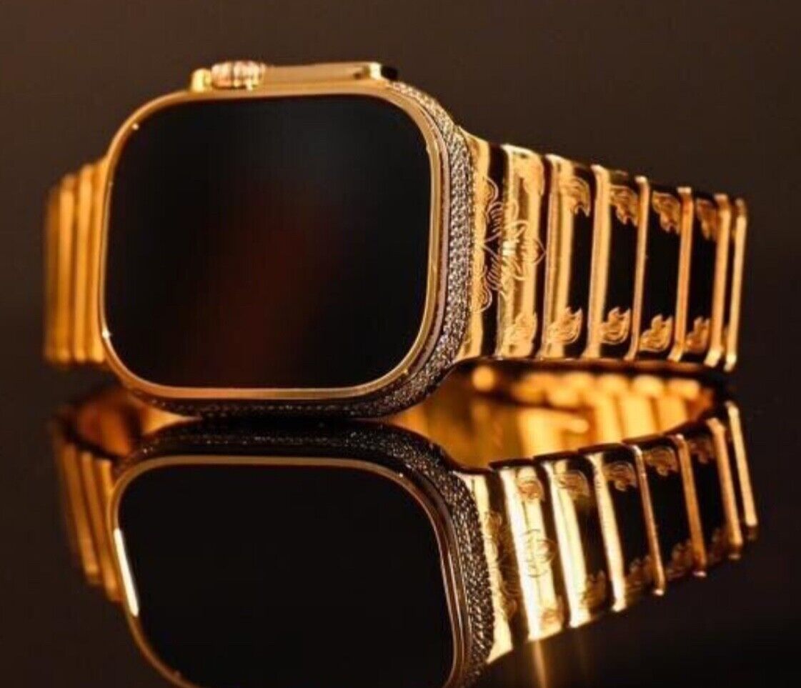 24k Gold Plated Apple Watch ULTRA 2 49mm Zircon Diamonds Engraved 24k Gold Band - £3,644.30 GBP
