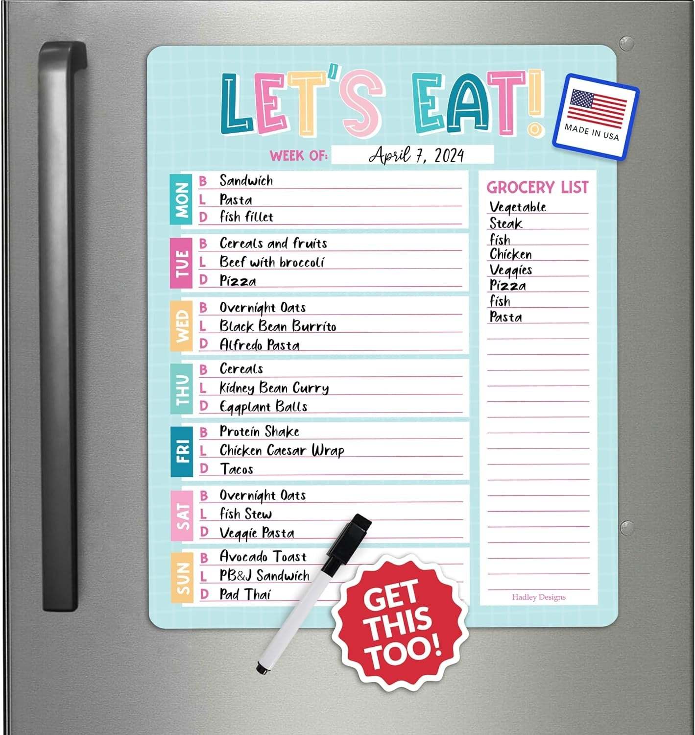 Colorful Magnetic Meal Planner | Weekly | Calendar &amp; Planners - $19.99