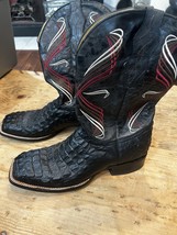 Cavenders Black Red Hornback Caiman Print Square Toe Cowboy Boots Men’s ... - $98.99
