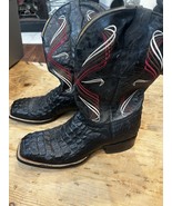 Cavenders Black Red Hornback Caiman Print Square Toe Cowboy Boots Men’s ... - $134.46 CAD