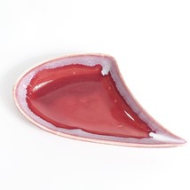 Mid Century MCM Art Pottery Dish Maroon &amp; White Drip Glaze Trinket Nut C... - $23.76