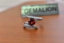 1Ct Round Cut Red Garnet &amp; Diamond Pretty Engagement Ring 14K White Gold Finish - £56.34 GBP