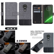 Canvas Leather Wallet Stand Case Cover Fr Motorola G7 Power/G5s Plus ONE/X4/M/Z3 - £51.09 GBP